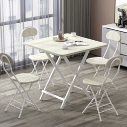 Living And Home Outdoor Heavy Duty Square White Wooden Tabletop Folding Table With Metal Leg 70X70Cm