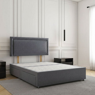 REGIONAL FURNISHINGS Divan Bed Set Steel Plush Velvet Upholstered 24Inch Headboard & 2Drawers Sameside & No Mattress In 3Ft 4Ft 4Ft6 5Ft 6Ft Sizes - image 1