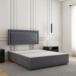 REGIONAL FURNISHINGS Divan Bed Set Steel Plush Velvet Upholstered 24Inch Headboard & 2Drawers Sameside & No Mattress In 3Ft 4Ft 4Ft6 5Ft 6Ft Sizes