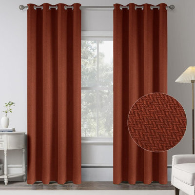 Aspire Homeware Rust Linen 100% Blackout Curtain Thermal Insulated Eyelet Curtain Pair ((W) 168Cm X (D)228Cm With Tie Back - image 1