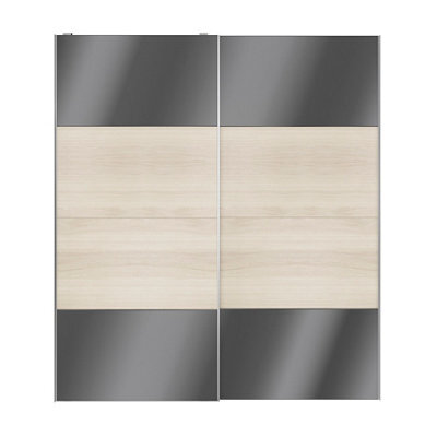GoodHome Atomia Contemporary Panelled Without Mirror Doors Anthracite Oak Effect High Gloss 2 Door Sliding Wardrobe Door Kit (H)2250mm (W)2000mm - image 1