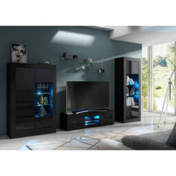 Display Cabinet Arcadia 140Cm - Black With Gloss Doors And Led Lights - thumbnail 6