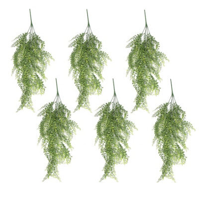 Leaf Pack Of 6 X Hanging Uv And Fire Resistant Artificial Trailing Button Fern Plant 82Cm - image 1