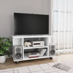Berkfield Sturdy Tv Cabinet With Castors White 80X40X40 Cm Engineered Wood - thumbnail 2