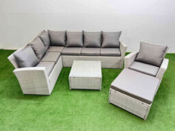 Fimous Outdoor Rattan Garden Furniture Set 8 Seater Corner Sofa Sets With Square Coffee Table Chair Big Footstool Light Grey Mixed - thumbnail 1