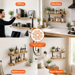 60Cm Oak 2-Tier Shelf Black Brackets - thumbnail 6