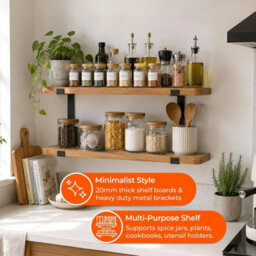 60Cm Oak 2-Tier Shelf Black Brackets - thumbnail 5