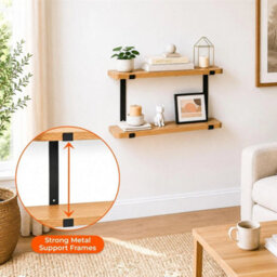 60Cm Oak 2-Tier Shelf Black Brackets - thumbnail 4