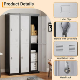 "Metal Locker Storage Cabinet Cupboard 71"" Tall Lockable Metal Locker With 2 Door" - thumbnail 3