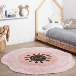 Wyld And Coco Pink Cotton Round Rug 140Cm - Boho Flower Design For Kids Rooms And Play Areas - thumbnail 2