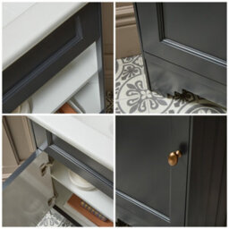 Homestylestore Black Grey 580mm Corner Bathroom Vanity Unit And Round Brushed Copper Handles - thumbnail 2
