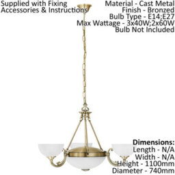 Elegant Bronze Ceiling Pendant Light With Matching Wall Sconces - Satin Glass Chandelier - thumbnail 2