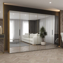 Arte Oak Artisan Marbella Iii Hinged Door Wardrobe 300Cm - Grand Mirrored Wardrobe With Classic Woodgrain - thumbnail 1