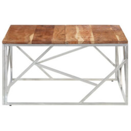 Berkfield Coffee Table Silver Stainless Steel And Solid Acacia Wood - thumbnail 4