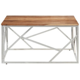 Berkfield Coffee Table Silver Stainless Steel And Solid Acacia Wood - thumbnail 3