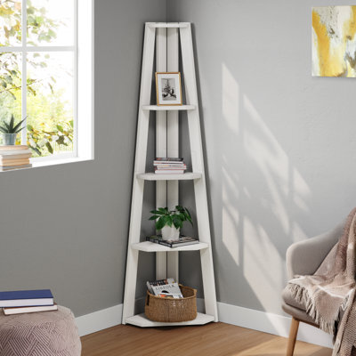 Mercers Furniture Corona White Corner Ladder Bookcase Open Leaning Shelving Display Unit Solid Wood Mexican Pine Wooden - image 1