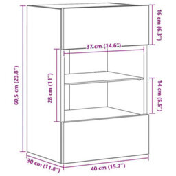 Vidaxl Wall Cabinets With Led Lights For Tv 2 Pcs Concrete Grey 40X30X60.5 Cm - thumbnail 3