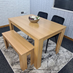 Kosy Koala Oak Effect Kitchen Dining Table, 2 Black Tufted Velvet Chairs And 1 Bench Dining Set - thumbnail 3
