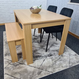 Kosy Koala Oak Effect Kitchen Dining Table, 2 Black Tufted Velvet Chairs And 1 Bench Dining Set - thumbnail 7