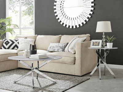 Furniturebox Uk Novara Round Coffee Table With White Glass Marble Effect Top And Silver Legs - image 1