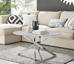 Furniturebox Uk Novara Round Coffee Table With White Glass Marble Effect Top And Silver Legs - thumbnail 2