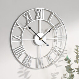 OHS Large Wall Clock Roman Numerals Skeleton Big Open Round Face, Silver - thumbnail 1