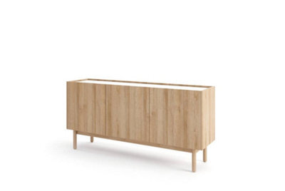 Arte Boho Contemporary Sideboard Cabinet 3 Hinged Doors 3 Shelves Oak Riviera & White Marble Effect (H)680mm (W)1440mm (D)370mm - image 1