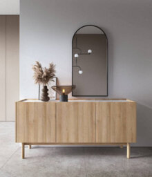 Arte Boho Contemporary Sideboard Cabinet 3 Hinged Doors 3 Shelves Oak Riviera & White Marble Effect (H)680mm (W)1440mm (D)370mm - thumbnail 5