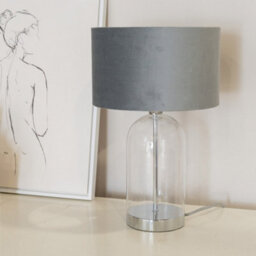 Valuelights Jessy Glass With Silver Table Lamp With Grey Velvet With Chrome Inner Lamp Shade And Led Bulb - thumbnail 3