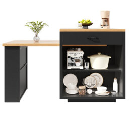 Matteo Extendable Kitchen Island With Rgb Led Lighting, Black Mdf Countertop & Fluted Glass Doors, 2 Drawers & Adjustable Shelves - thumbnail 9