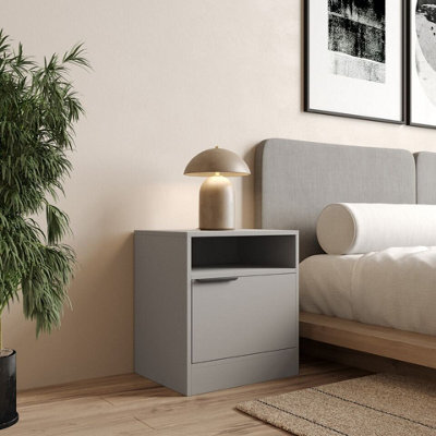 Urbn-Living Urbnliving 49.5Cm Height 1-Door Bedside Grey Table Cabinet Nightstand Storage Shelf Unit Bedroom Furniture - image 1