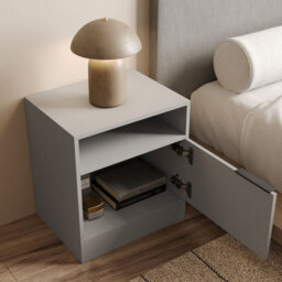 Urbn-Living Urbnliving 49.5Cm Height 1-Door Bedside Grey Table Cabinet Nightstand Storage Shelf Unit Bedroom Furniture - thumbnail 3