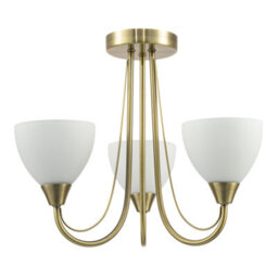 Happy Homewares Designer Antique Brass Three Arm Ceiling Light With Opal White Glass Shades - thumbnail 2