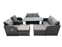 Fimous 8 Seat Outdoor Wicker Pe Rattan Garden Furniture Set Dining Table Sofa Sets With 2 Big Stools Dark Grey Mixed - thumbnail 1
