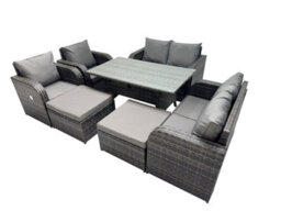 Fimous 8 Seat Outdoor Wicker Pe Rattan Garden Furniture Set Dining Table Sofa Sets With 2 Big Stools Dark Grey Mixed - thumbnail 2