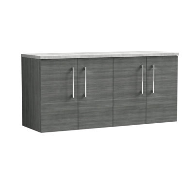 Balterley Level 1200mm Wall Hung 4 Door Vanity Unit With Laminate Worktop For Contemporary Bathroom Storage - Anthracite Woodgrain - image 1
