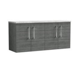 Balterley Level 1200mm Wall Hung 4 Door Vanity Unit With Laminate Worktop For Contemporary Bathroom Storage - Anthracite Woodgrain - thumbnail 1