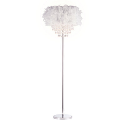 Happy Homewares Modern Chandelier Style Grey Feather Floor Lamp With Waterfall Drops