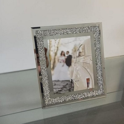 Deenz 2X Crushed Crystals Photo Frame Silver Mirrored Crushed Jewel Crystal Diamante Picture Frame Pack Of 2 (7X5 Inch)