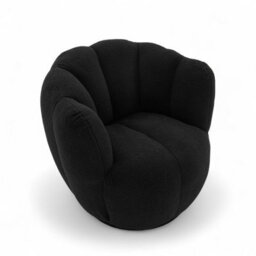 Teddy Boucle Fabric Black Naomi Scalloped Barrel Chair - thumbnail 4