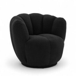 Teddy Boucle Fabric Black Naomi Scalloped Barrel Chair - thumbnail 3