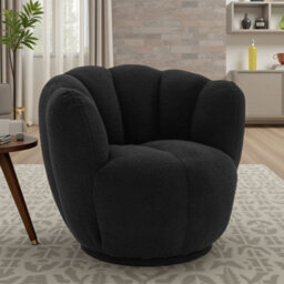 Teddy Boucle Fabric Black Naomi Scalloped Barrel Chair - thumbnail 1