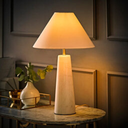 Valuelights Margot White Marble Bedside Table Lamp With A Linen Tapered Lampshade - thumbnail 5