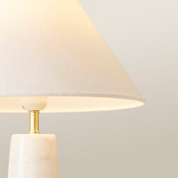 Valuelights Margot White Marble Bedside Table Lamp With A Linen Tapered Lampshade - thumbnail 3