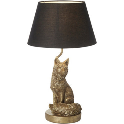 Loops Vintage Gold Paint & Black Fabric Table Lamp - 530mm Tall Light - image 1