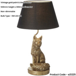 Loops Vintage Gold Paint & Black Fabric Table Lamp - 530mm Tall Light - thumbnail 2