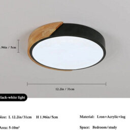 Modern Led Ceiling Light Fixture Black Minimalist 24W 6500K Round Lamp Bedroom - thumbnail 2
