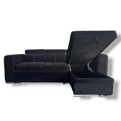 Interior Emporium Ie Luca Corner Sofa Bed With Storage - Velvet Sofa - Universal Side Sofa Bed - Left/right Sofa ( Blue )