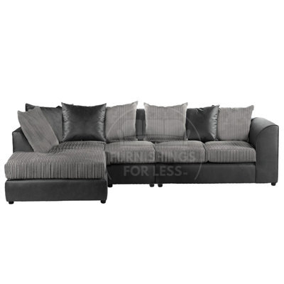 Furnishings For Less UK Luxor Black And Grey Jumbo Cord Large 5 Seater Corner Sofa Long Left Hand Facing - image 1