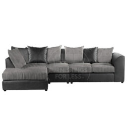 Furnishings For Less UK Luxor Black And Grey Jumbo Cord Large 5 Seater Corner Sofa Long Left Hand Facing - thumbnail 1